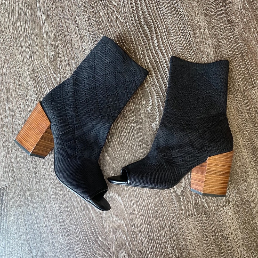 Kelsi Dagger | Brooklyn Macey Black Knit Peep Toe Booties